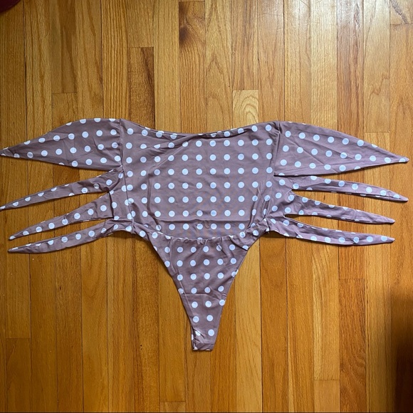 Polka Dot Tie Front One Piece Bikini - Picture 2 of 3